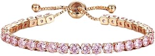 CiNily Adjustable Tennis Bracelets for Women Teen Cubic Zirconia Bracelet | 14K White Gold Plated, Rose Gold, Gold Plated, Hypoallergenic, Slider Bracelet Jewelry Gift