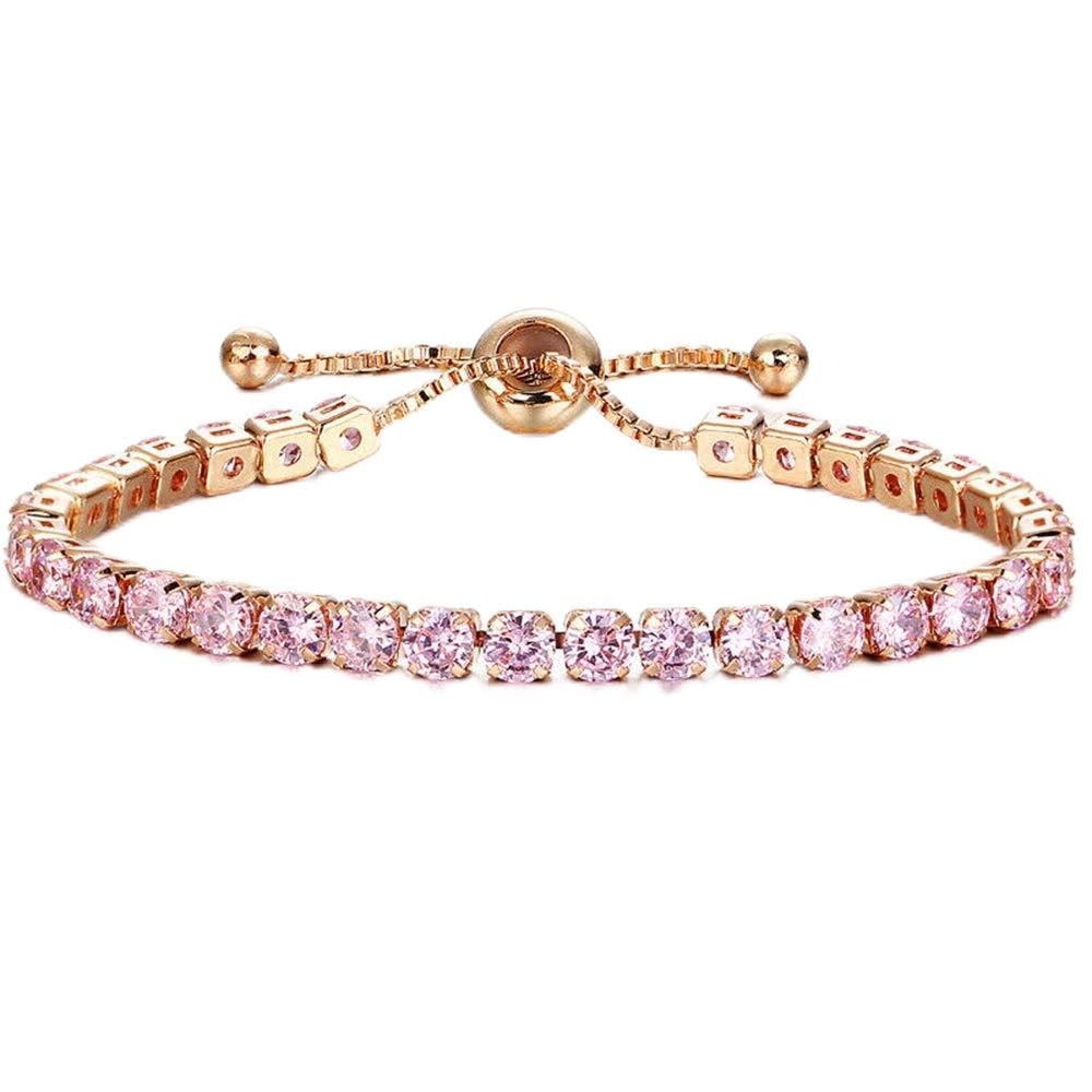 Adjustable Tennis Bracelets for Women Teen Girls Rainbow Cubic Zirconia Bracelet 14K White Gold Plated Hypoallergenic Slider Bracelet Jewelry Gift