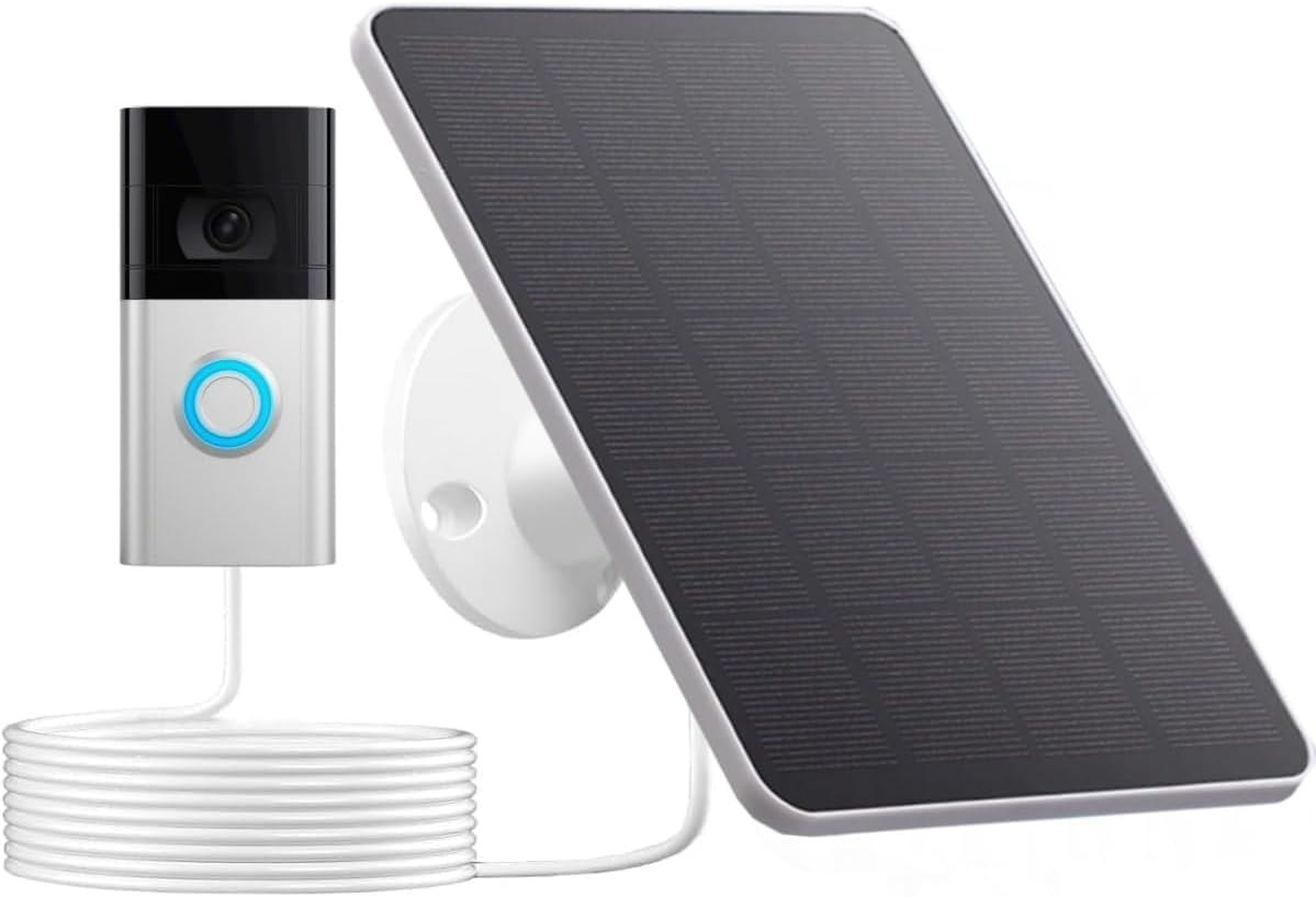 Solar Panel Charger Compatible with Ring Video Doorbell 1/New Generation(2020 Release-1080p), 10ft Waterproof Charging Cable, 360°Adjustable Mount,5W 5V, 7.5 * 6.4"