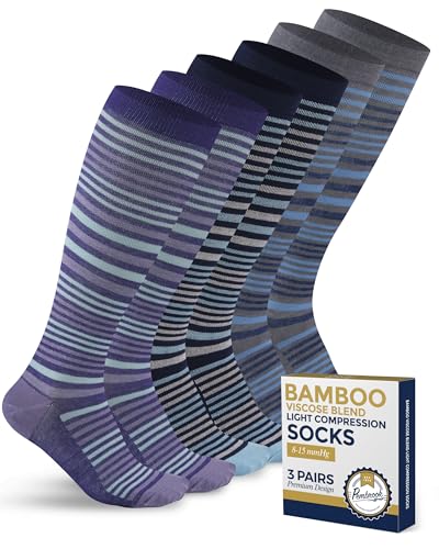 Image of Pembrook Bamboo Viscose Light Compression Socks - 3 Pairs | 8-15 mmhg Compression Socks | Knee High Comfort Support Socks