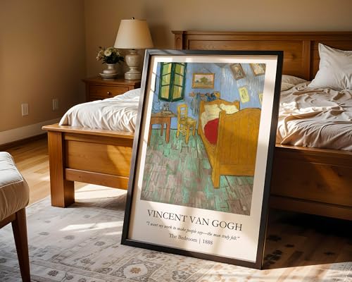Image of Waltractive Vincent Van Gogh Paintings Framed Poster with Beautiful Quotes - Available in 33x22 and 48x33 CM - Classic Art Poster with sleek Black Frame - Elegant Home and Office Decor (The Bedroom, 9x13 Inch, Framed)