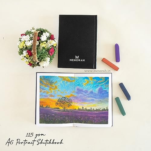 Image of MENORAH Paper Artist Sketch Book - A6-115 Gsm (160 Pages / 80 Sheets) Drawing Notebook - Hard Bound Book - (14.8 Cm X 10.5 Cm) - Completely Handmade - Portrait-Black, Watercolor