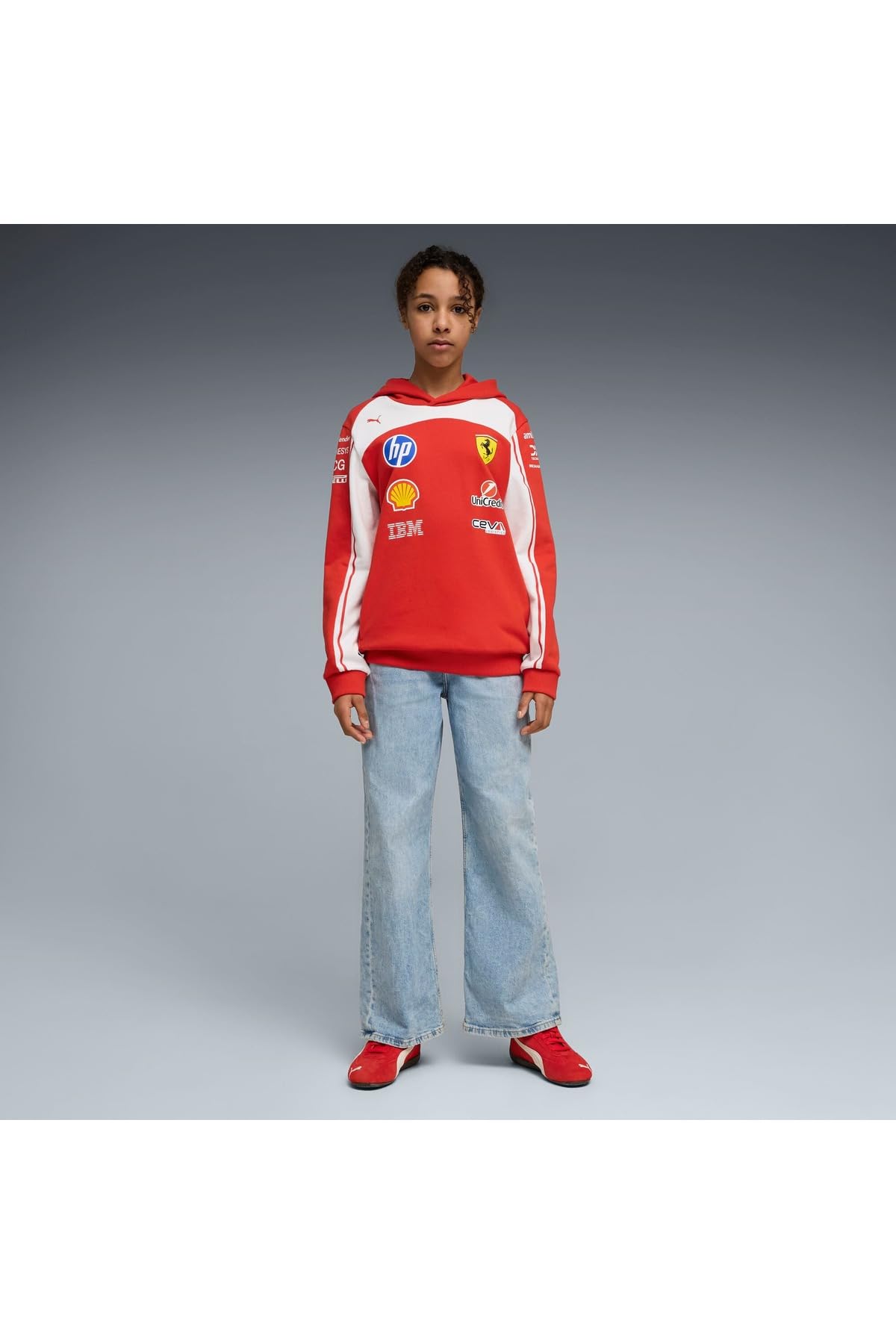 PUMA Scuderia Ferrari F1 2026 Felpa con Cappuccio Team Bambino Rosso