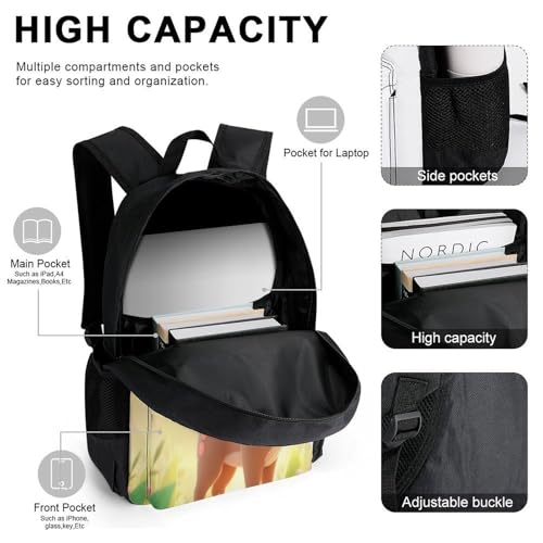 3-in-1 Backpack Combination Set Cute Deer Print 3Pcs Backpack Sets Travel Daypack with Lunch Bag And Cosmetic Bag4