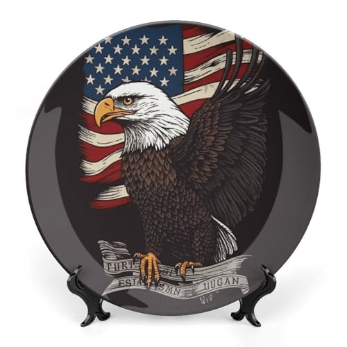 Plato decorativo de porcelana USA Patriotic Eagle 6 pulgadas miniatura 1