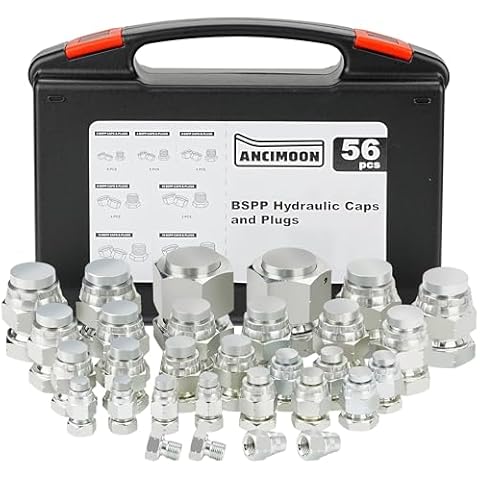 ANCIMOON 56PCS BSPP Hydraulic Hose Caps and Plugs, Size 2 4 6 8 10 12 16 Cover