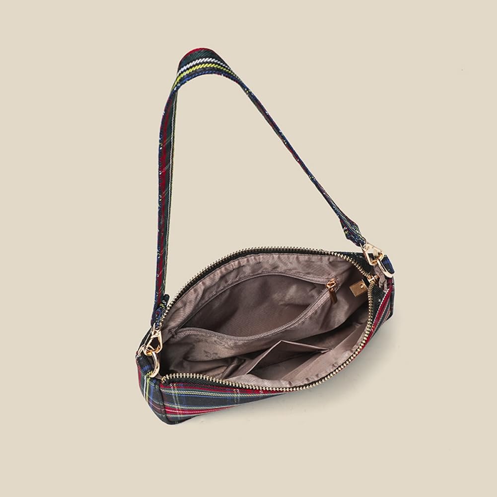 Bolso de hombro pequeño a cuadros con media luna en las axilas, Azul de Prusia