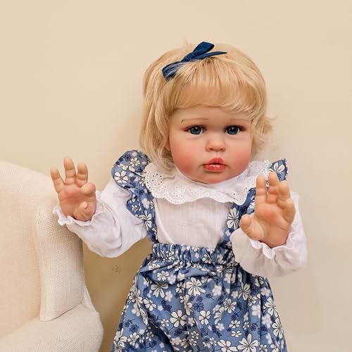 RXDOLL Realistische Reborn Kleinkind-Mädchen-Tuch-Körper-Babypuppen, 61 cm, lebensechte Babypuppen, die aus echtem weichem Silikon, Reborn-Kleinkind-Puppe mit blondem Haar für Kinder ab 3 Jahren – Bild 4