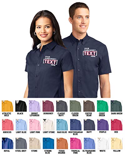 Custom Embroidered Casual Button Downs for Men - Add Your Text - Short Sleeve Easy Care Embroidery Shirts4