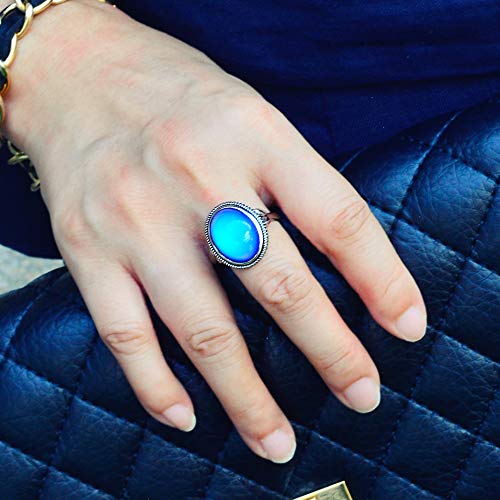 Vintage Style Antique Silver Plating Brass Oval Stone Color Change Mood Ring Size Adjustable3