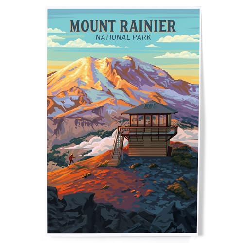 Lantern Press 8x12 Inch Art Print Wall Decor, Mt Rainier National Park, Washington, Painterly, Mount...