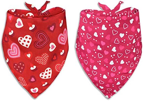 Valentines Dog Bandana, Holiday Cat Bandana Heart 2 Pack Scarfs for Small Medium Large Dogs Cats Pet Puppies