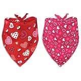 Valentines Dog Bandana, Holiday Cat Bandana Heart 2 Pack Scarfs for Small Medium Large Dogs Cats Pet