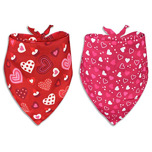 Valentines Dog Bandana, Holiday Cat Bandana Heart 2 Pack Scarfs for Small Medium Large Dogs Cats Pet Puppies