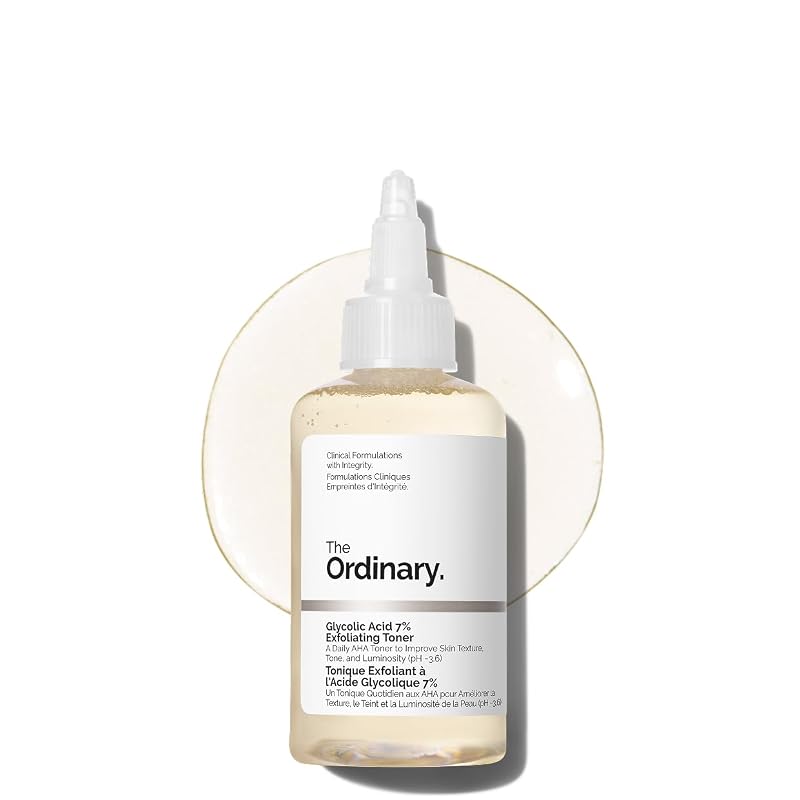 The Ordinary Glycolic Acid 7% Exfoliating Toner, Brightening and Smoothing Daily Toner for More Even-Looking Skin Tone 3.4 Fl Oz (Pack of 1)