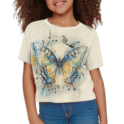 Girls Crop Tops Cute Short Sleeve Shirts Fashion Tees for Kids Casual Crewneck Blouses Size 8-16 Years3