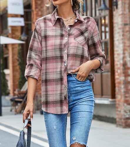 Image of SANGTREE Girls & Women's Long Sleeve Flannel Plaid Shirt Button Down Shirts, 3 Months - US 2XL