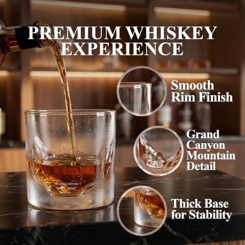 Image of LIITON Grand Canyon Whiskey Glasses, Set of 4, 10oz, Bourbon Glass | Thick Freezable Crystal Rock Glasses, Old fashioned Whiskey Gifts for Men, Cocktails, Scotch Glasses