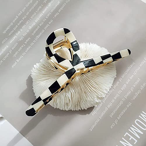 Hair Claw Clips Big Hair Claw Butterfly Hair Claw For Women Acetate Metal Hair Clamps 4.7" Large Hair Accessories For For Long Thick Hair 1 Pcs (Black&White Checker) #TOP1