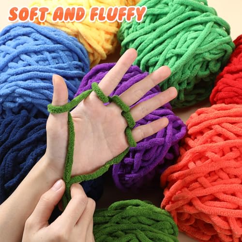 Image of Buryeah 8 Pack Chunky Chenille Yarn for Crocheting Soft Thick Fluffy Yarn for Hand Knitting Bulky Velvet Blanket Plush for Weaving DIY Crafts Each 3.5 oz 55 Yards (Rainbow Colors)