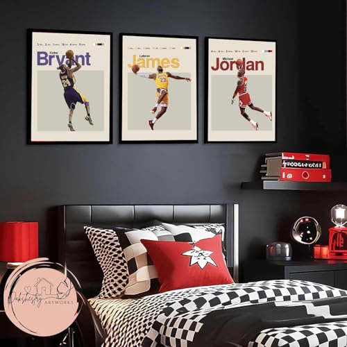 Image of DAKSHESTRY ARTWORKS Set of 3 Basketball Player Wall Art Prints - Motivational Sports Action Framed Posters for Living Room Bedroom Office Gaming Room Decor (A4 8x12 Inch, Black Frame)