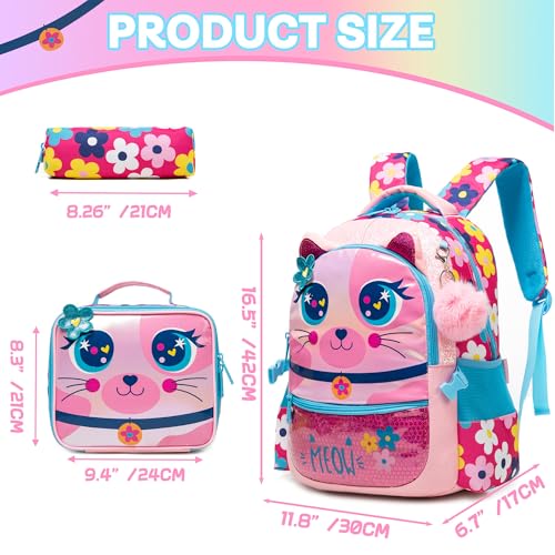 Image of Backpacks for Girls School Bag Cute Girls Backpacks Ages 8-10 Kids Bookbag Set Travel Backpack for Preschool Kindergarten Elementary Students Backpack to School Supplies