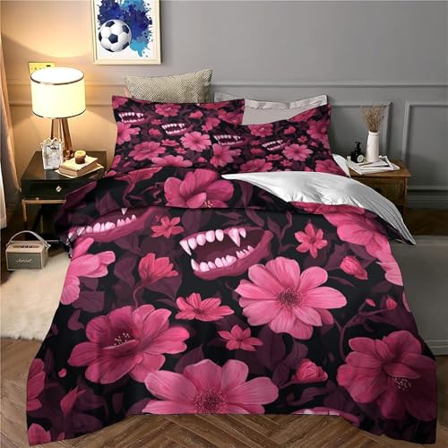 Housse de couette fleur sanglante 140x200 parure de lit imprimé 3D microfibre ado - 6