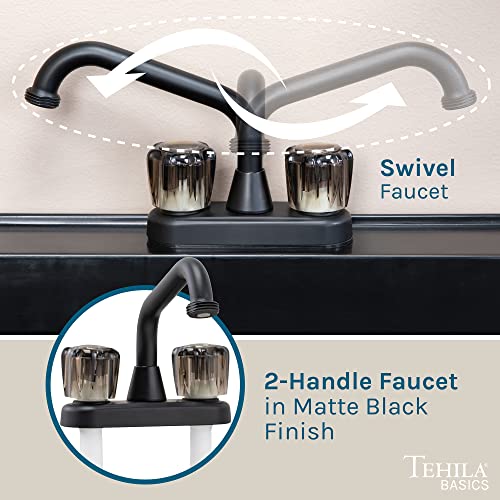 Tehila Basics by JS Jackson Supplies 21-Gallon Black Freestanding Utility Sink with Black 2-Handle Faucet, Heavy Duty Plastic Laundry Tub with Adjustable Legs