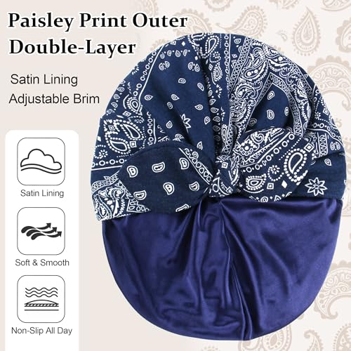 Image of Ababalaya Satin Lined Beanies for Women Chemo Headwear Silky Lined Cotton Sleeping Cap