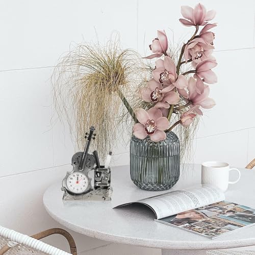 Reloj de mesa con forma de violín vintage y soporte para bolígrafo decorativo 5