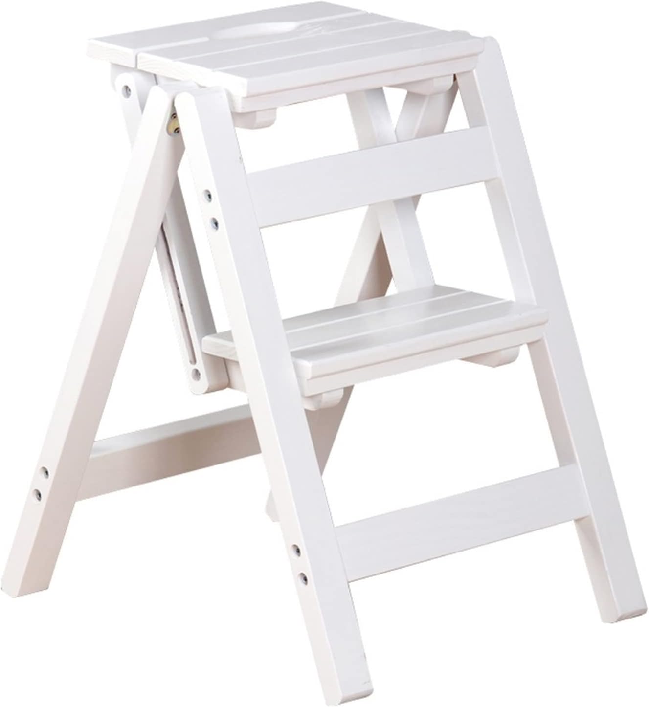 Foldable Wood Ladder Stool Step-Ladder Safety Portable Ladder Chair 2 Step Multi-Purpose Small Foot Stools Moveable Stairs Chair Home Kitchen Library (Color : A)