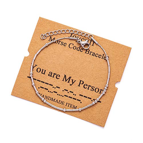 Image of JoycuFF Inspirational Morse Code Bracelets for Women Silver Beads Jewelry Encouragement Mantra Gifts for Her