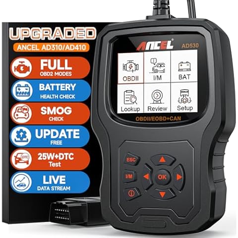 (Upgraded AD310) ANCEL AD530 OBD2 Scanner Diagnostic Tool with Battery Test Car Engine Light Code Reader Scan Tool, All OBD2 Function Enhanced Code Definition and Upgraded Graphing Battery Status Cover