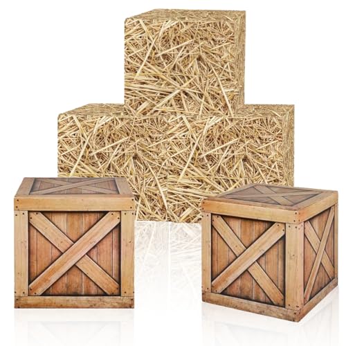 5 Pack Hay Bales Cardboard Boxes Set, Western Cowboy Party