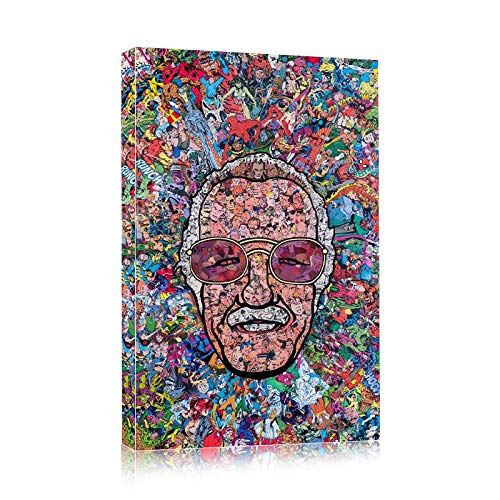 Stan Lee Canvas Paintings Father of Marvel Framed HD Canvas Prints Pop Art Poster Wall Art Decoration Super Hero Collection Batman Spiderman Iron Man Comics Wall Decor for Home Office 32"x48"
