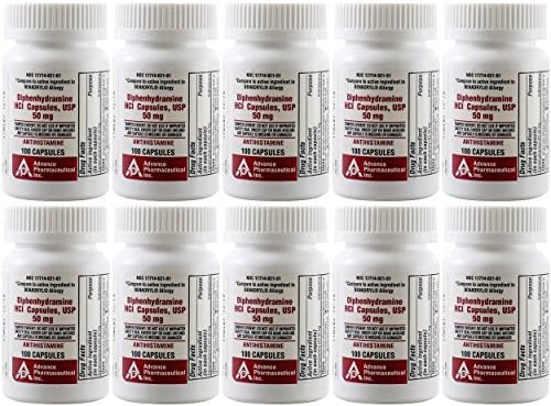 Diphenhydramine 50 mg 1,000 Capsules Generic Benadryl Allergy Medicine and Antihistamine