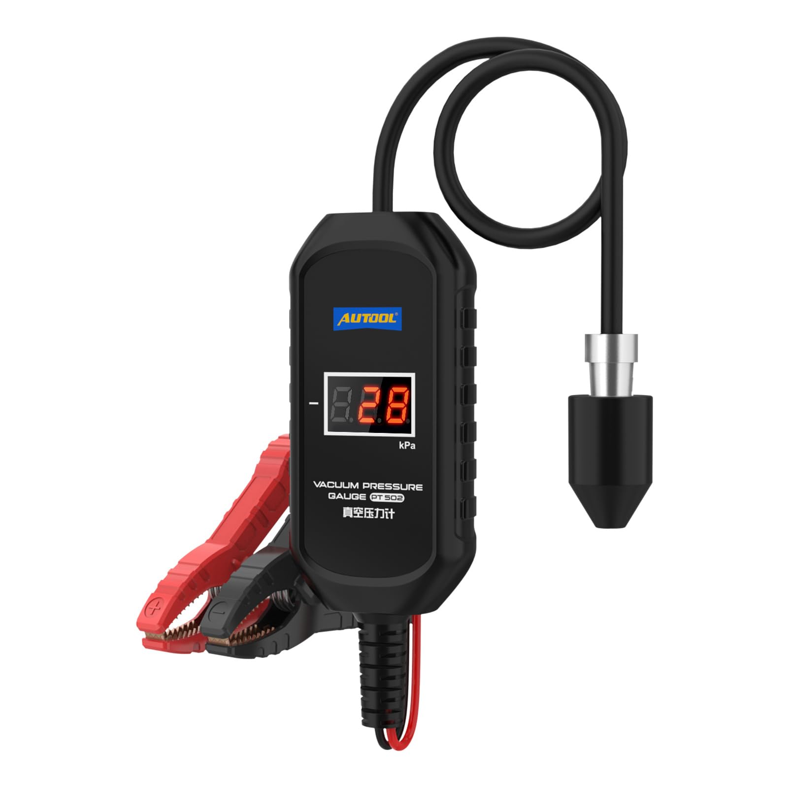 AUTOOL PT502 - Vacímetro digital para coche, -101-0 kPa, ± 1% de la escala completa, para colector de admisión, cárter, válvula EGR, sistema de escape, turbocompresor y aire acondicionado