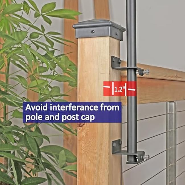 4 Pack 6.5FT Stainless Steel String Lights Pole Bracket/Holder with 2 Wall Hooks for Deck Railing Wood Posts (Black)