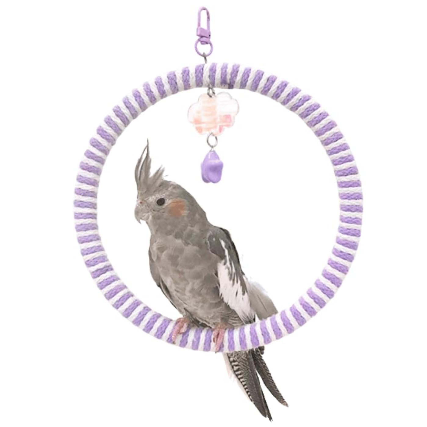 Circular Bird Swing Cotton Rope Stand Toy for Small Birds Parrot Parakeet Cockatiel Conure Budgie Finch Quaker (Purple,L)