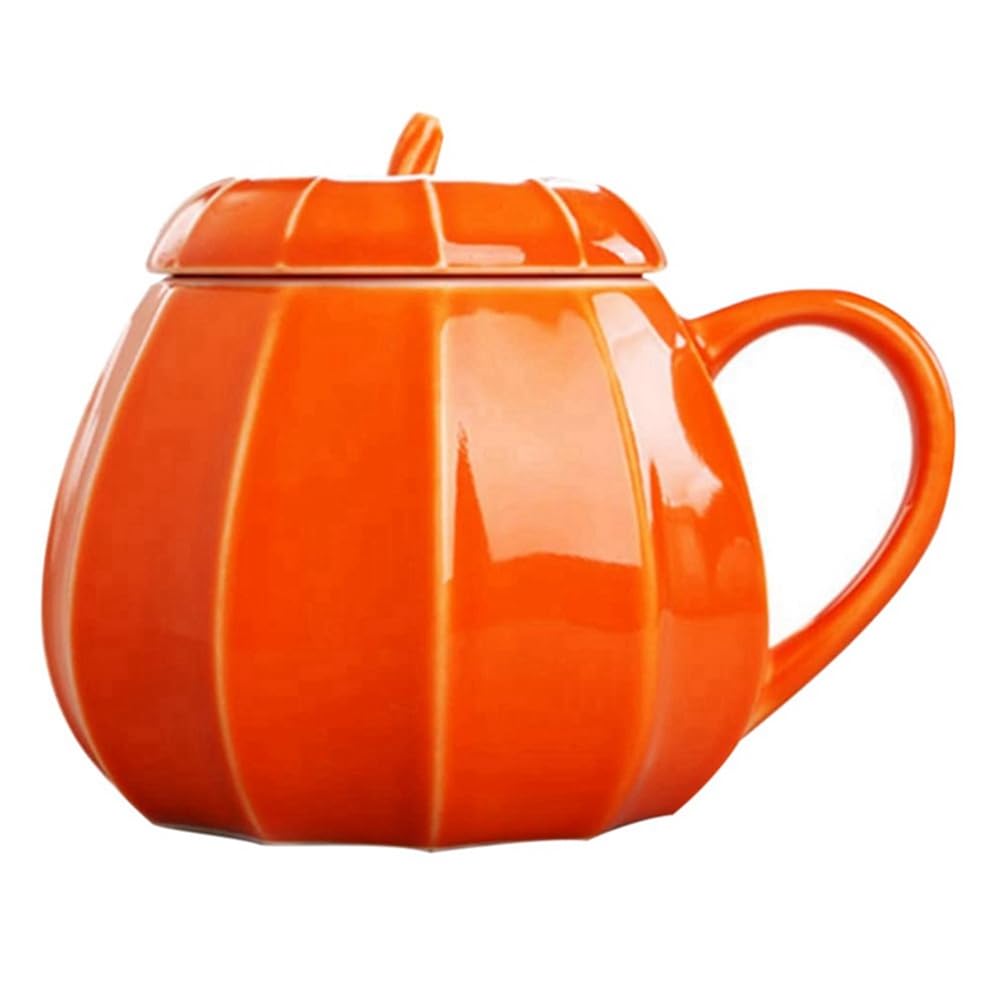 CTRLZS Mug Pumpkin Mug with Lid - Ceramic Decorations Ornament Coffee Mugs Big Cute Fall Decor Cups Teacup - Birthday Gift Idea