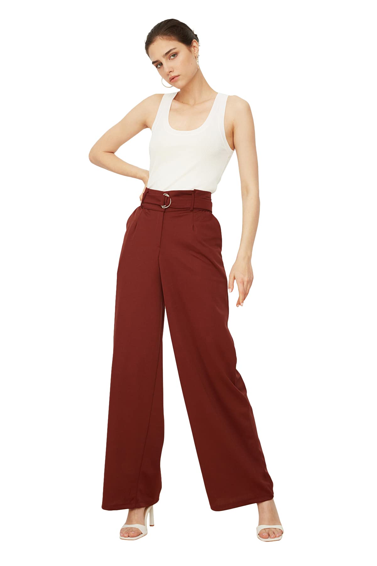 TRENDYOL Damen Trendyol Flate Bootcut Trousers Pants, Braun, L EU