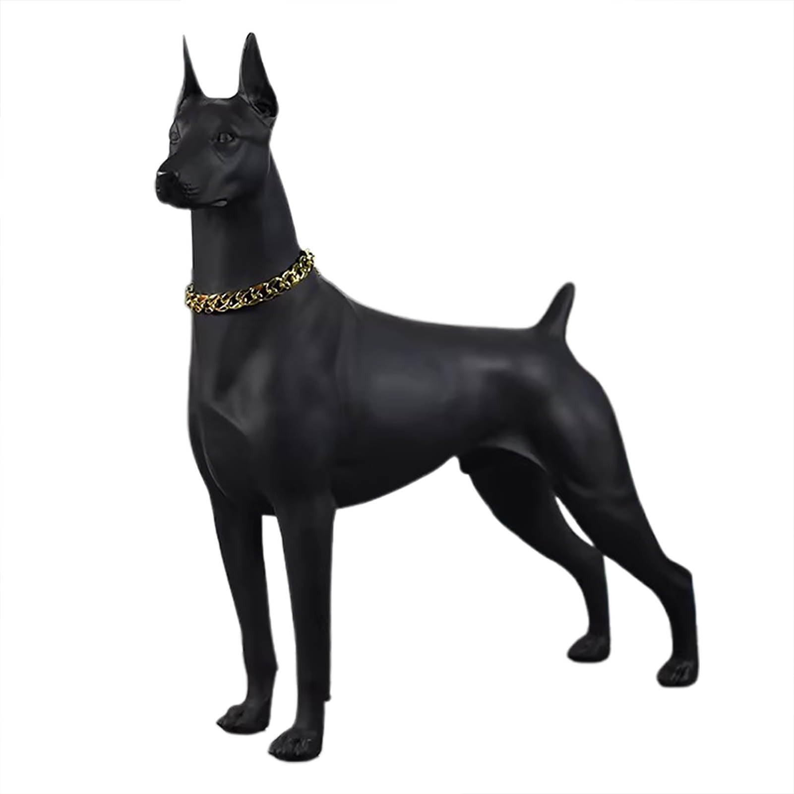 Manekin Realistyczny Manekin Psa z Obrożą, Duża Statua Dobermana Naturalnej Wielkości, Rzeźba Psa do Prezentacji Ubrań dla Zwierząt, Figurka Psa do Dekoracji Zewnętrznych(Black,Standing)