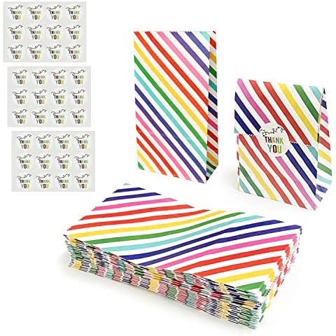 30 bolsas de papel de caramelo con rayas arcoíris y pegatinas Cover