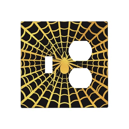 Decorative Outlet Covers Black Background with Golden Spiderweb Spider 2 Gang Outlet Cover Wall Plate Single Toggle Duplex Light Switch Cover Plate Switch Plate Covers