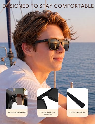 Image of BIRCEN Mens Acetate Polarized Sunglasses: Retro Square Sun Glasses UV400 Protection Anti-Glare Shades for Driving Travel