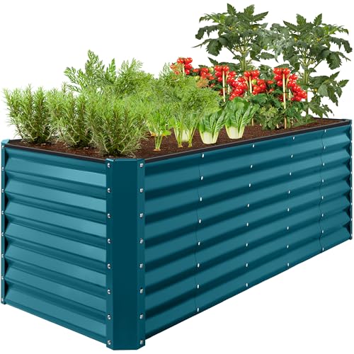 Best Choice Products 8x2x2ft Raised Outdoor Metal Garden Bed, Rectangular Planter Box for Herbs, Flowers, and Deep Root Vegetables w/ 240 Gallon Capacity - Peacock Blue