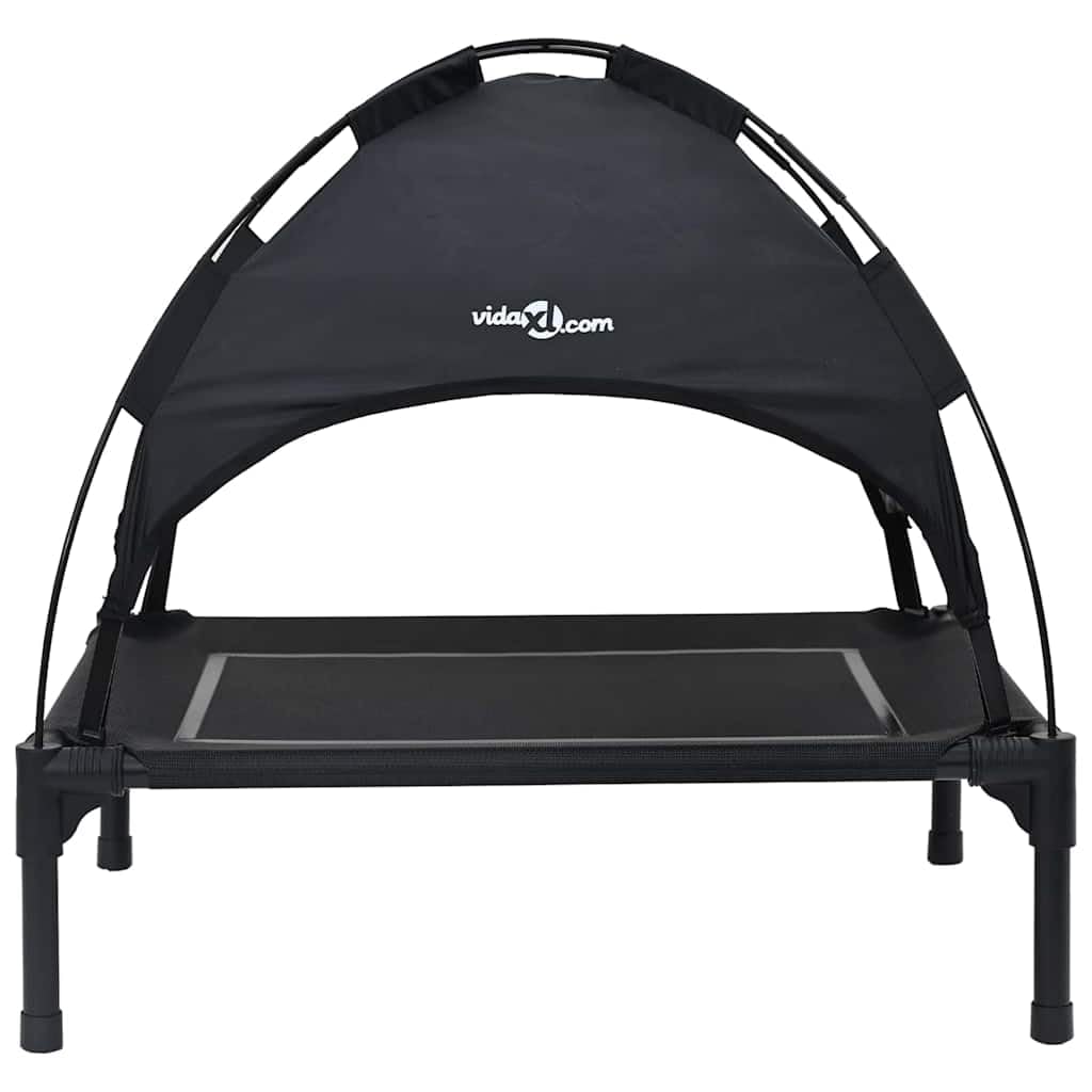 Caseta para perros al aire libre con techo, cama elevada para perros, negro, 71 x 64 x 71 cm, estructura estable de acero, cama plegable para mascotas, jardín y terraza, transpirable