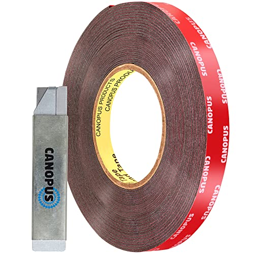 CANOPUS 06382 Automotive Acrylic Plus Attachment Tape 0.5in x 20yd, Double Sided Mounting, Very High Bonding, Perfect for Home, Automotive and Office Duties, Black, Made in USA