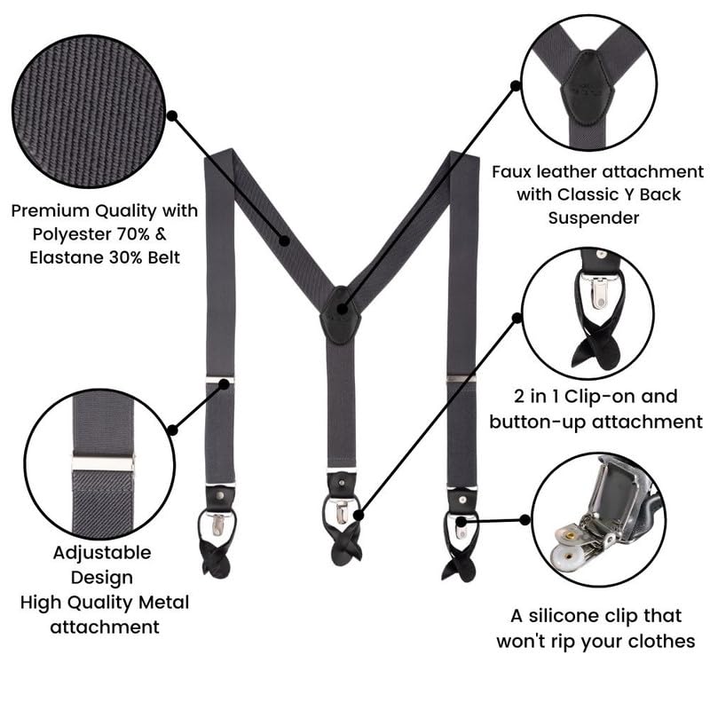 Image of The Tie Hub Button Suspenders for Men | Gentry Button-On Y-Back Elastic Braces | Adjustable 1.25 Inch | Formal Wedding