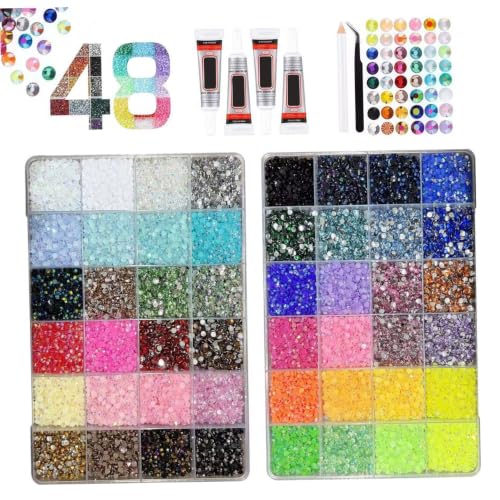 Kit de diamantes de imitación de 48000 piezas con pegamento y pinzas